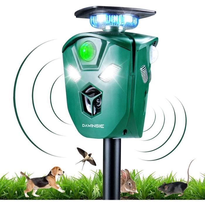 Répulsif pour chat extérieur, répulsif pour animaux à ultrasons solaires à  360 avec capteur de mouvement et lumière clignotante LED, effaroucheur de  chat 5 modes réglable imperméable à l'eau pour chien Rabb
