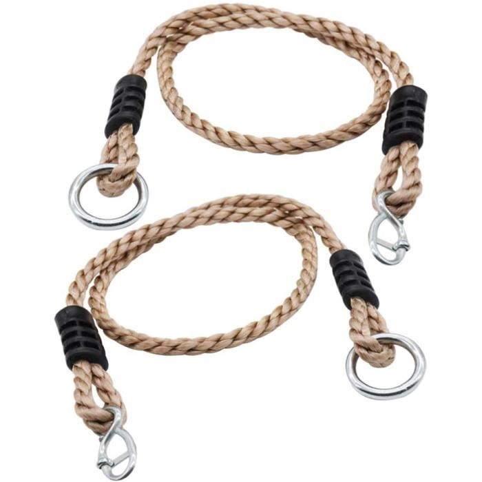 BeneLabel 2pcs Sangles de Suspension, 2M Corde de Balançoire Hamac Réglable Extensible en Polyester pour Arbres Chaises Jeux Accessoires, Jusqu'à 1000lbs, 10mm de Diamètre, Blanc Cassé