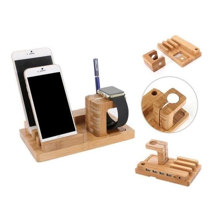 Support et station de charge en bois 2 en 1 pour votre Iphone et