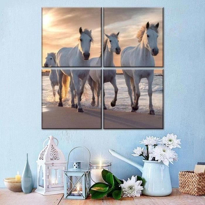 Tableau Toile Chevaux Blancs - Impression D'art Giclée Sur Canvas, Plusieurs Tailles, Encadré