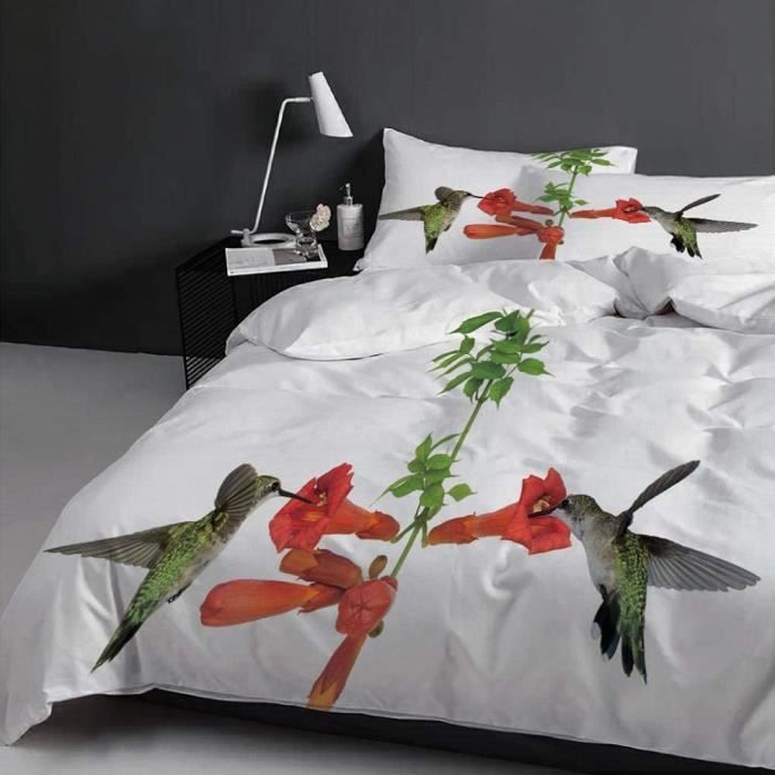 3D Parure de lit Housse de Couette Fleurs de Colibri 220x240[392