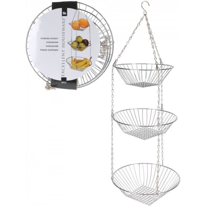 Blanche Corbeille à Fruits Suspendue,Corbeille à fruits suspendue à 3 niveaux,Panier Suspendu à Fruits pour Panier de cuisine décoratif Paniers Suspendus à Légumes à 3 Niveaux