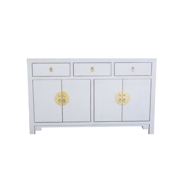 Buffet Commode Chinois Pastel Grey - Fine Asianliving - W140xD35 x H 85 cm - Gris - Blanc - Adulte
