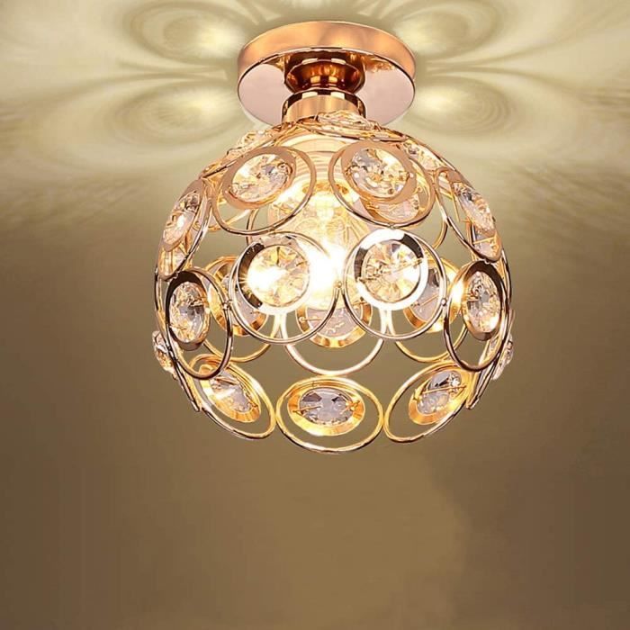 Zaku Plafonnier Luminaire Moderne Industriel Cristal Suspension Lustre Abat-Jour en Métal Cuivré Lampe de plafond E27