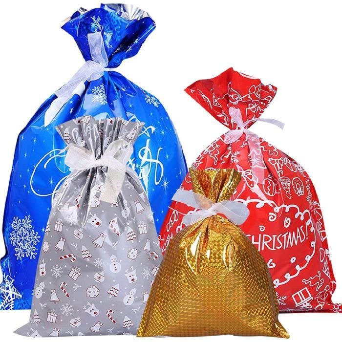 B UMIPUBO 30 Pièces Sacs Cadeaux Noël avec des Liens de Ruban Emballage Cadeau Sac en Plastique pour la Fête de Noël Cadeaux 