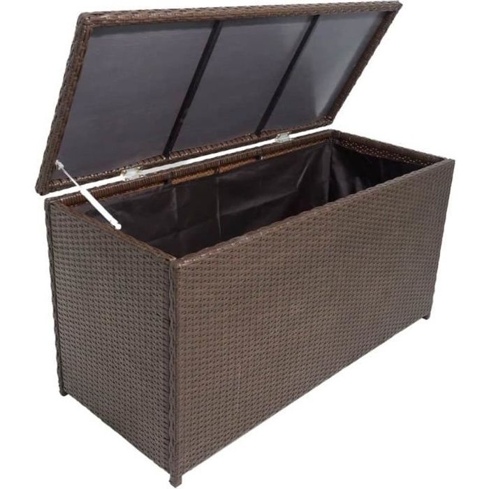 Coffre de Jardin de Rangement extérieur 120x50x60 cm en Résine tressée Marron HB055