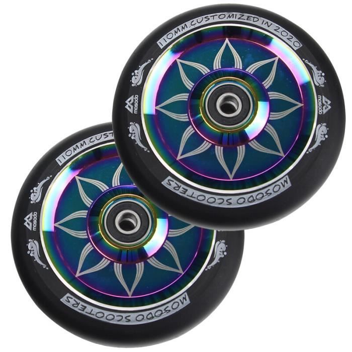 Geieold 2 Roues 110 Mm PU Pour Scooter – Roulements ABEC-9, Blanc, Cascade Et Freestyle