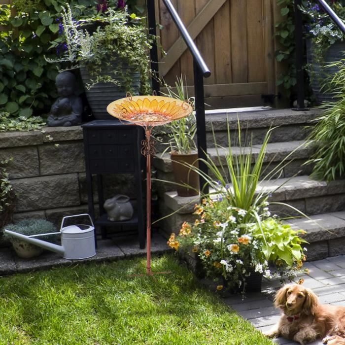 Meilleurs prix pour Abreuvoir Oiseaux Extérieur sur Pied 63x31cm Mangeoire Oiseaux Extérieur  en Verre Trempé