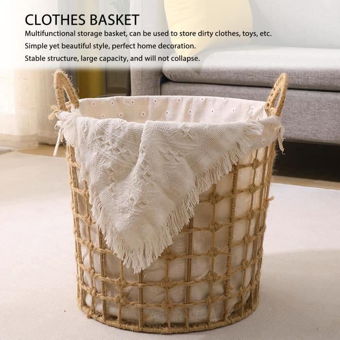 Panier à Linge Élégant En Corde De Coton Naturel 35x39cm - Corbeille De Rangement Avec Anses Pour Chambre D'Enfant, Salle De Bain Et Buanderie