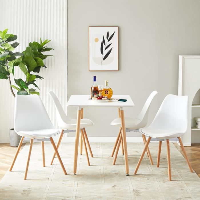 dorafair lot de 4 chaises de salle à manger  - blanc - scandinave - pieds bois
