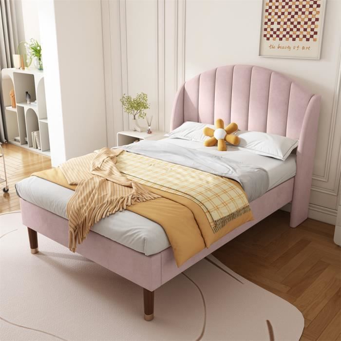 DRIPEX Lit rembourré en velours rose 90×200 cm avec sommier à lattes,Lit  simple avec tête de lit pour adolescents,enfants,Rose - Cdiscount Maison