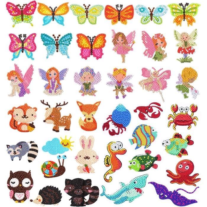 Diamond Painting Enfant, 12 Pièces Diy Peinture Diamant Autocollant Licorne Animaux Peinture Kit