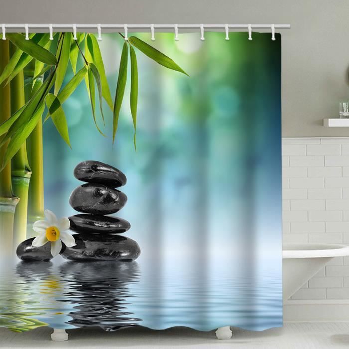 Rideau De Douche Zen 120x200 Cm - Design Moderne Imprimé Numérique, Polyester Imperméable Anti-Moisissure Avec Crochets