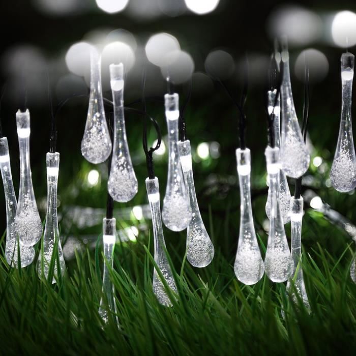 EXCERANDO Guirlande Solaire d'extérieur, 20 LEDs en Forme de Goutte d'eau, Décoration pour Jardin Noël Mariage Partie Halloween,Noël