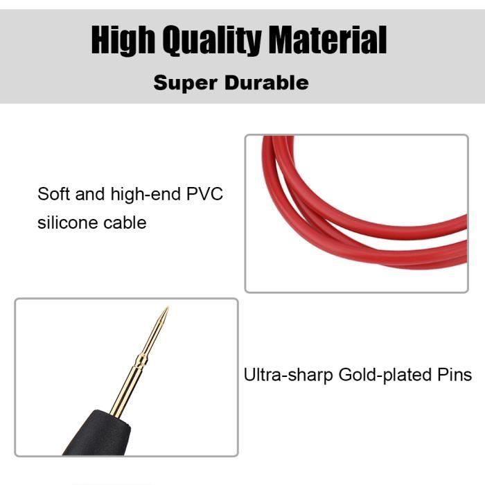 Sondes Multimètre En Silicone Ignifuge - Pointe Fine 0,2mm, 1000V/20A, Longueur 120cm