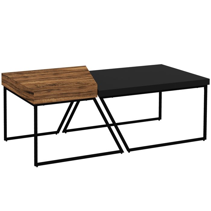 Lot de 2 tables basses design industriel géométrique effet