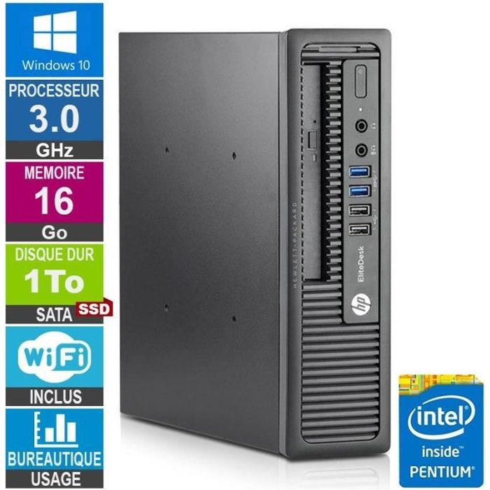 Mini PC HP EliteDesk 800 G1 USDT - G3220, 16Go RAM, 500Go, Win10, WiFi - Reconditionné