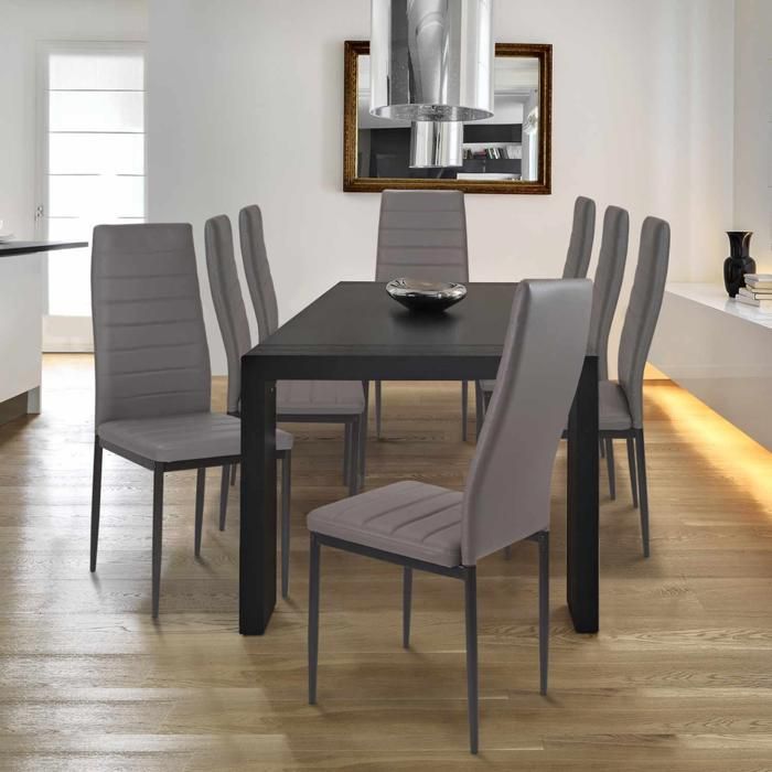 IDMARKET Lot de 6 chaises de salle à manger ROMANE assise matelassée gris