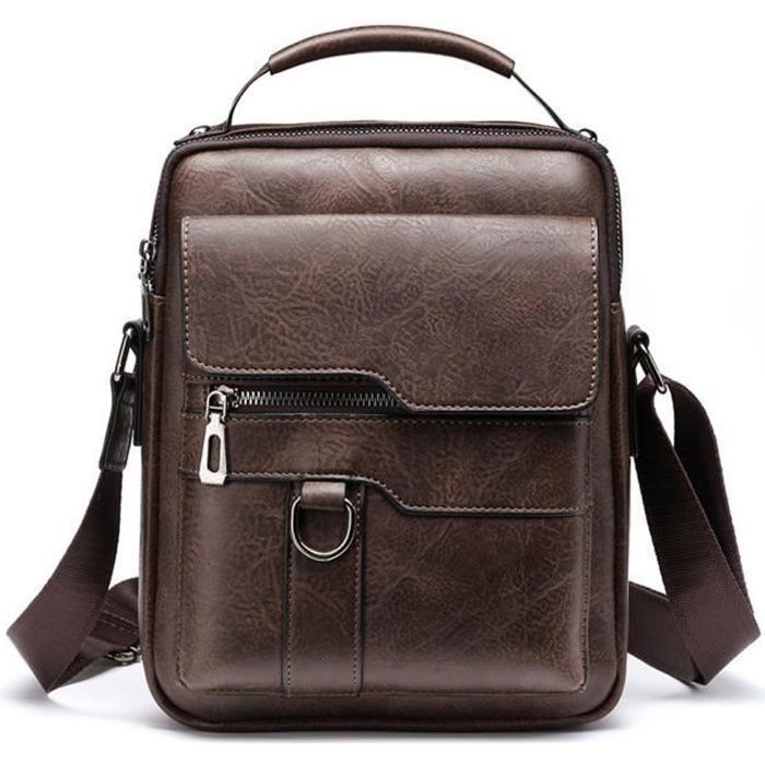 Sacoche Homme-24x7x20cm-Sacs Bandoulière Homme-Sacs Business-Vintage PU Cuir-Marron Foncé