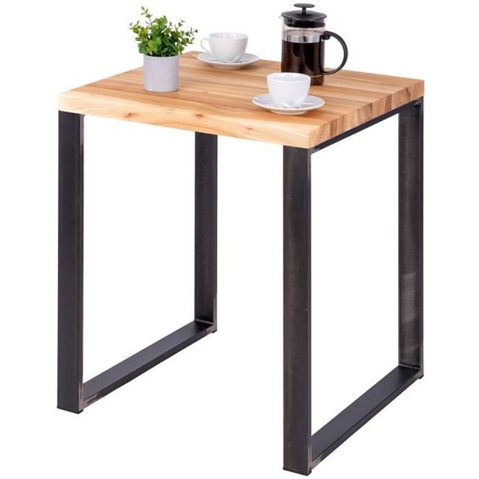 lamo manufaktur table haute de cuisine - mange debout - table de bar - 60x60x76 cm - acier brut - modèle modern - frêne naturel