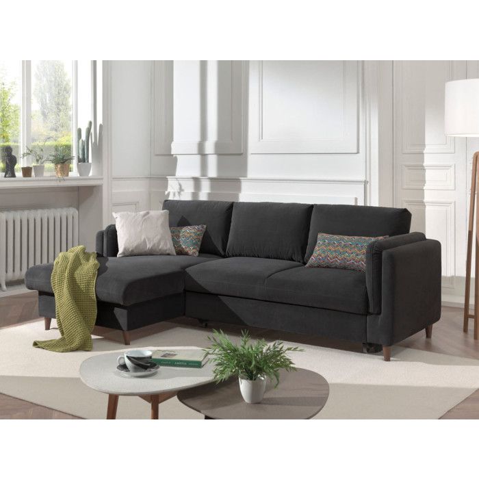 Brooke - canapé dangle gauche - convertible avec coffre - 4 places - en velours - Gris foncé