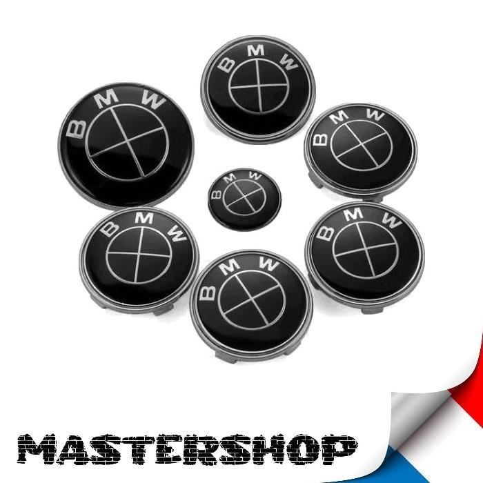 BMW kit 7 emblemes logo bmw full black - noir - 82mm - 74mm - 45mm - 68mm - Mastershop