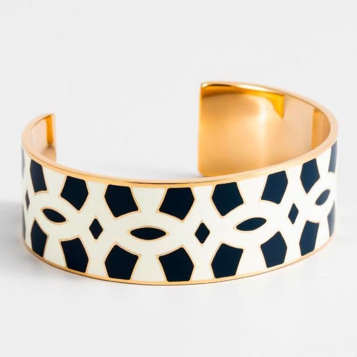Bracelet Vintage Rigide En émail Blanc Avec Relief Doré - Bijou Rétro Années 60/70, Couleur Or