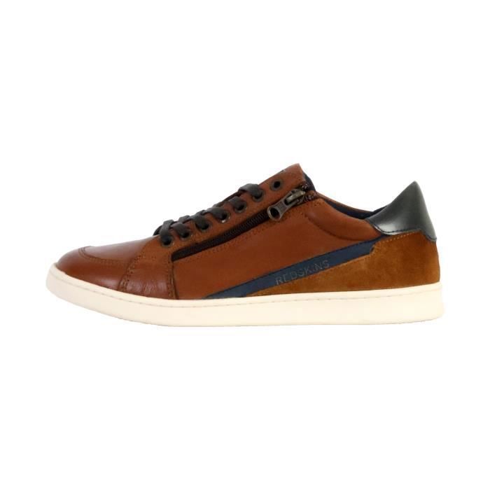 Redskins Basket Cuir Redskins Decent - Homme - Cognac-Marine - Fermeture À Lacets/Zip - Confort Exceptionnel