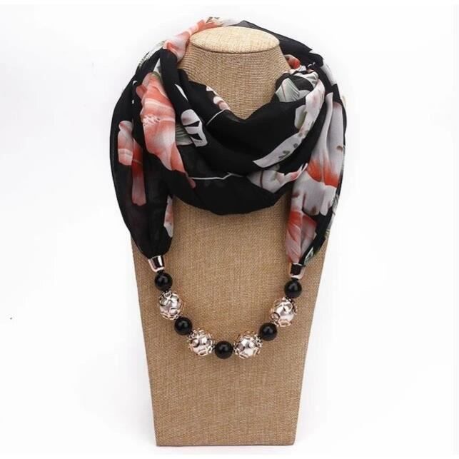 Écharpe Collier Femme Pendentif Goutte D'Eau Gris - Foulard Élégant & Multifonction à Porter Toute L'Année