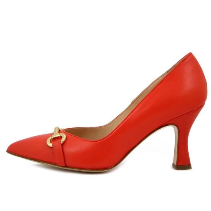 Escarpin Femme OSVALDO PERICOLI Cuir Souple Rouge Talon Fin