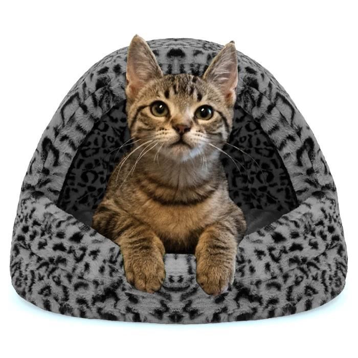 Meilleurs prix pour SuperKissen24 Niche pour Chat Chien Lit Panier Corbeille Gris Noir Panthère Taille L Couchage