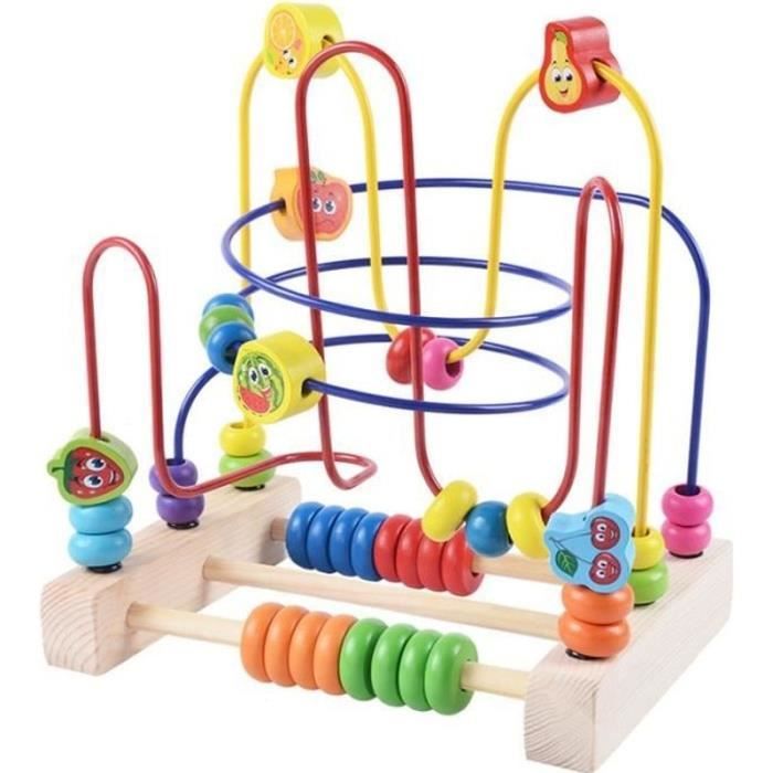 Labyrinthe De Perles En Bois Jacootoys – Circuit Animaux, Ventouse, Boulier Intégré, Dès 1 An