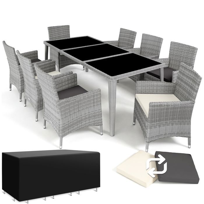 Salon de jardin - TECTAKE - Ensemble détente repas dextérieur MENORCA 8 personnes avec cadre en aluminium résistant UV - Gris Clair