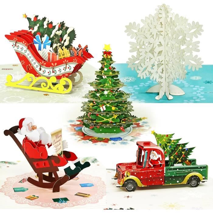 Cutpopup Pack5, Carte Pop Up Joyeux Noël, Carte Noel 3D, Nouvel An