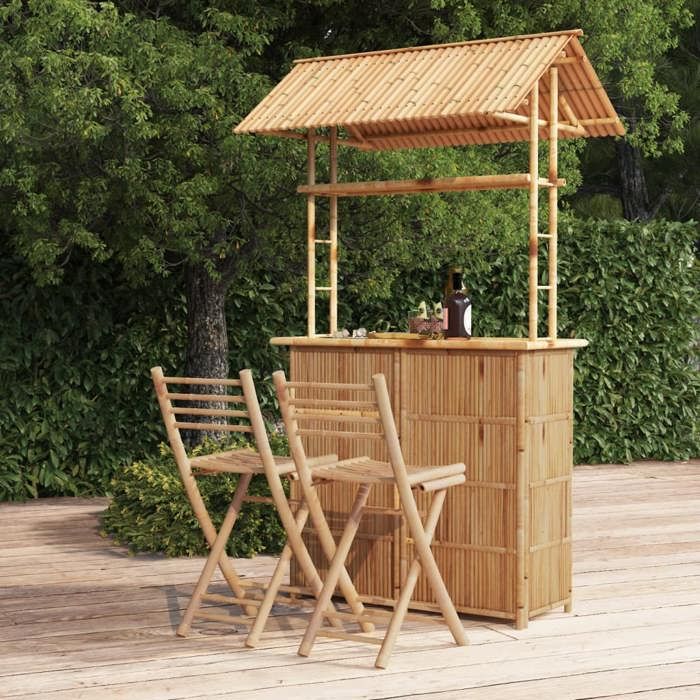 341741 vidaXL Mobilier de bar 3 pcs Bambou - Cdiscount Maison