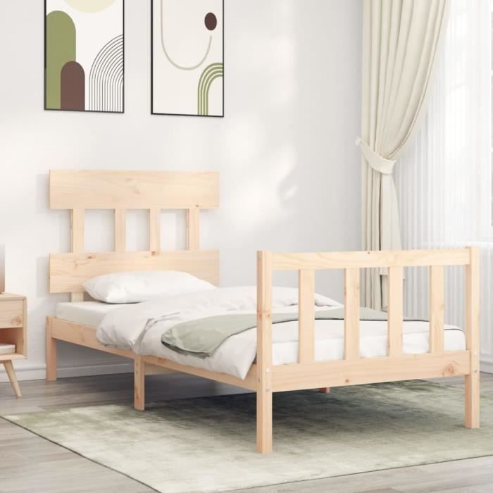 cadre de lit en bois massif yaj - yosoo - yaj3193301 - 90 x 190 cm - blanc - campagne