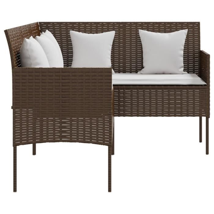 fhe - mobilier de jardin - canapé d'extérieur en l avec coussins résine tressée marron - dx2276