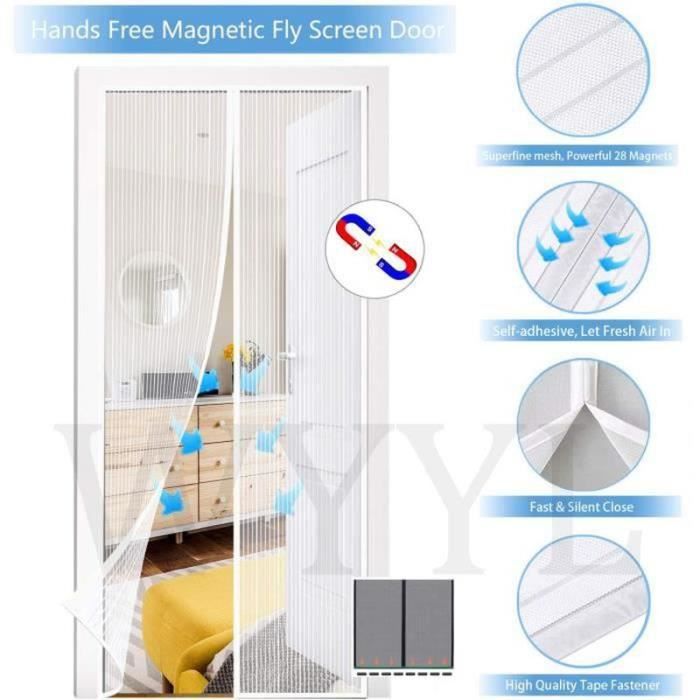 Moustiquaire Sur Mesure De Porte, 165 X 255 Cm Porte Moustiquaire Anti Insecte Mouche Moustique Sans Percer Pour Couloirs Portes Patio Blanc