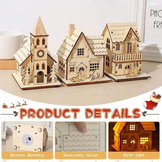 Lot De 4 Maisons De Noël En Bois Lumineuses – Décoration LED Chalet – Ambiance Chaleureuse – éclairage Fête - 6
