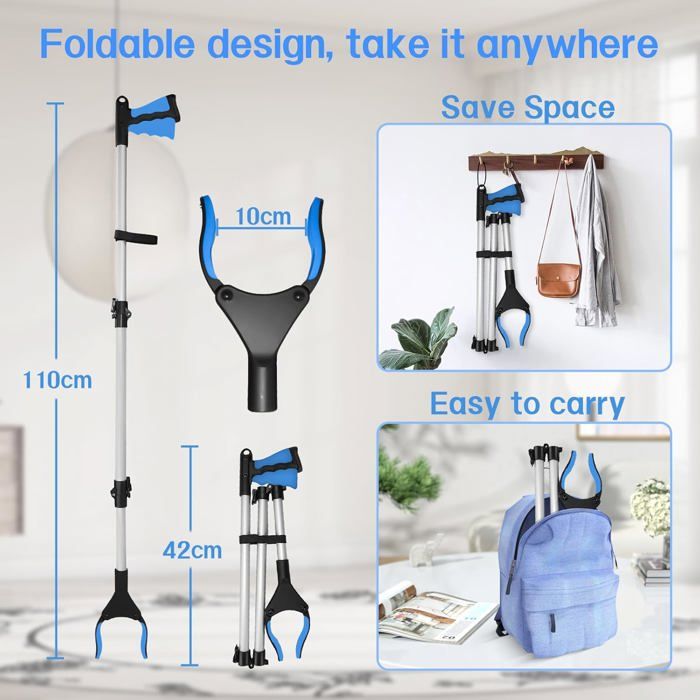 2 Pinces Ramasse-objet Pliables Wiseten - Longueur 110 Cm, Extra-longues, Pour Personnes âgées Ou Jardinage