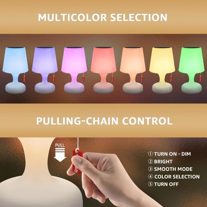 Lampe Solaire De Table Extérieur RGB - 8 Couleurs, Blanc Chaud - Recharge USB - IP65 - Télécommande
