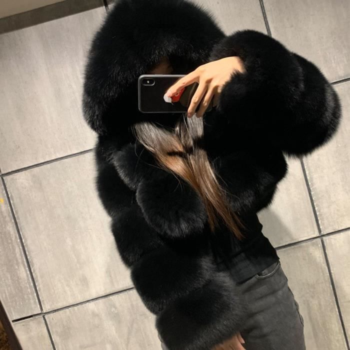 Femme Chaud Manteau en Fausse Fourrure Manteau Hiver Chaud Epais Outwear a Capuche Manteau Doux Court Epaissie Noir Noir Cdiscount Pret a Porter