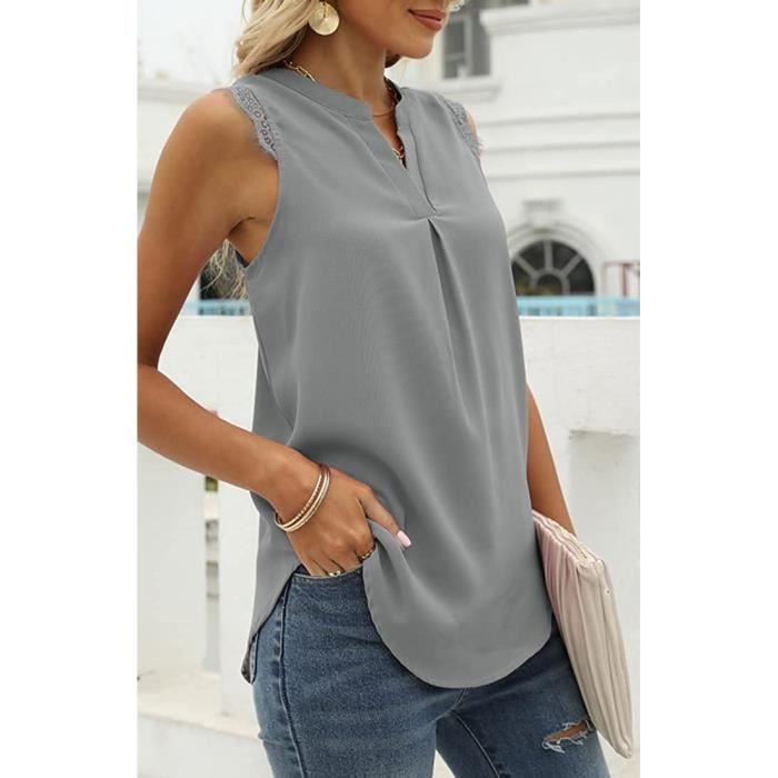 Débardeur Femme Satin - Col En V - Sans Manches - Haut Élégant Été - Polyester