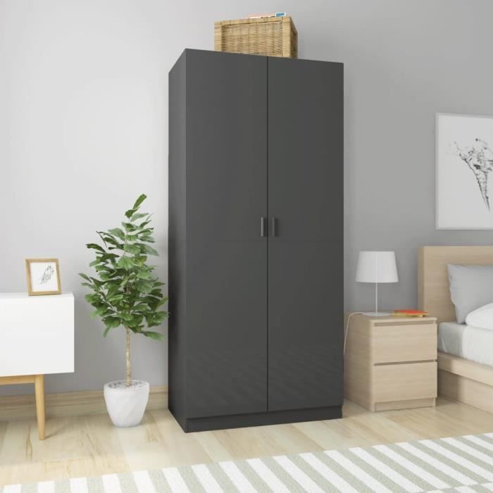 ABB Garde-robe Gris brillant 90x52x200 cm Aggloméré - Qqmora - MUK94436 ...
