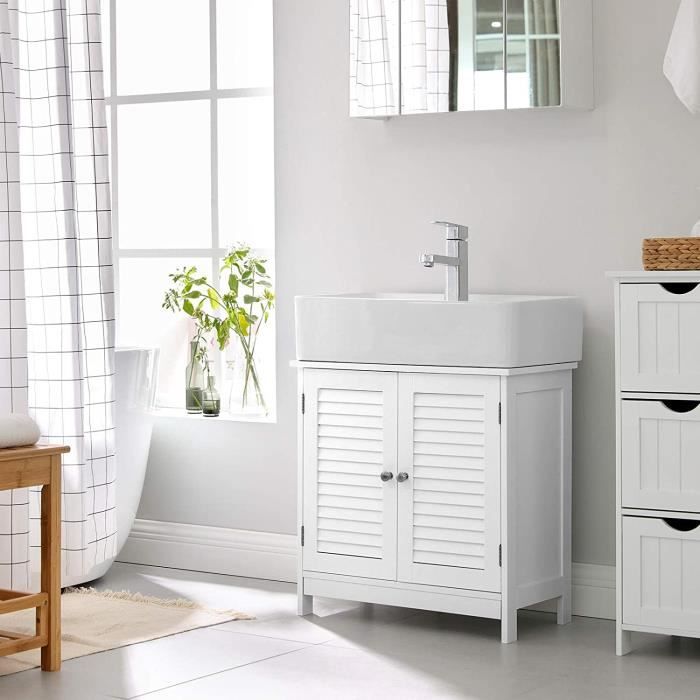 Meuble Sous Lavabo VASAGLE 30x90x60 Cm Blanc - Armoire Salle De Bain Avec étagères Réglables Et Pieds Ajustables