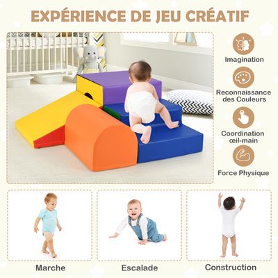 6 Blocs d’Escalade en Mousse Jeu d’Escalade pour Tout-Petits Jeu d’Activité d’Escalade Coloré Tunnel Escaliers et Rampe pour 12+ Mois