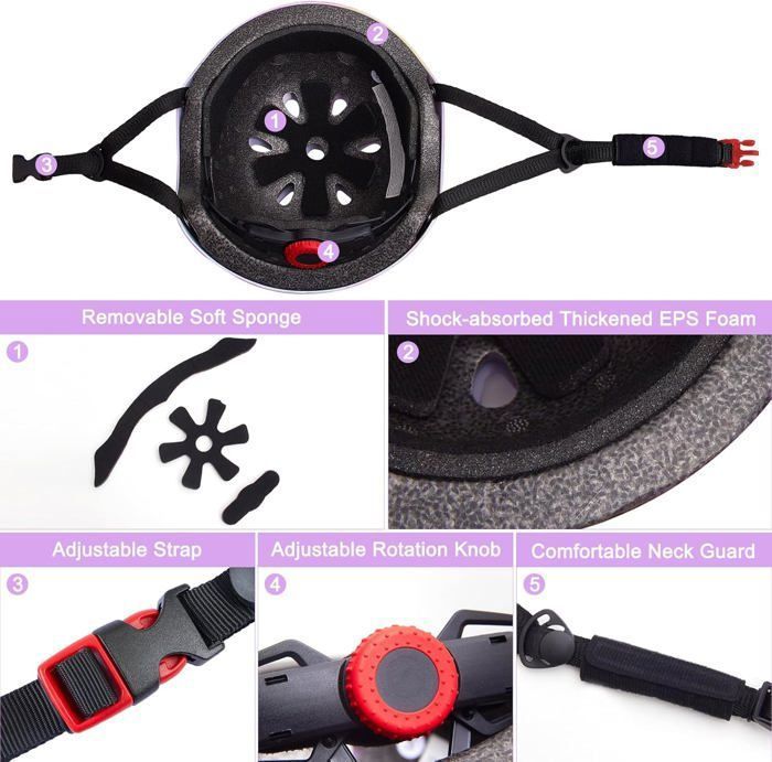 KAMUGO Casque de vélo pour enfants de 2 à 8 ans, garçons et filles avec équipement de protection sportif, genoux, coudières, protège-poignets pour skateboard, cyclisme, scooter, roller