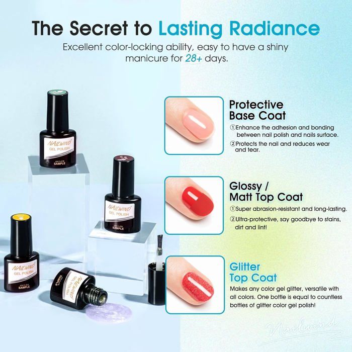 Kit 8 Vernis Semi-permanent Gel ROSALIND - Rouge, Noir, Blanc, Nude - Neuf