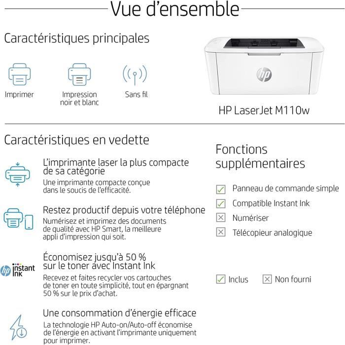 HP LaserJet M110w Imprimante monofonction Laser noir et blanc - Cdiscount  Informatique