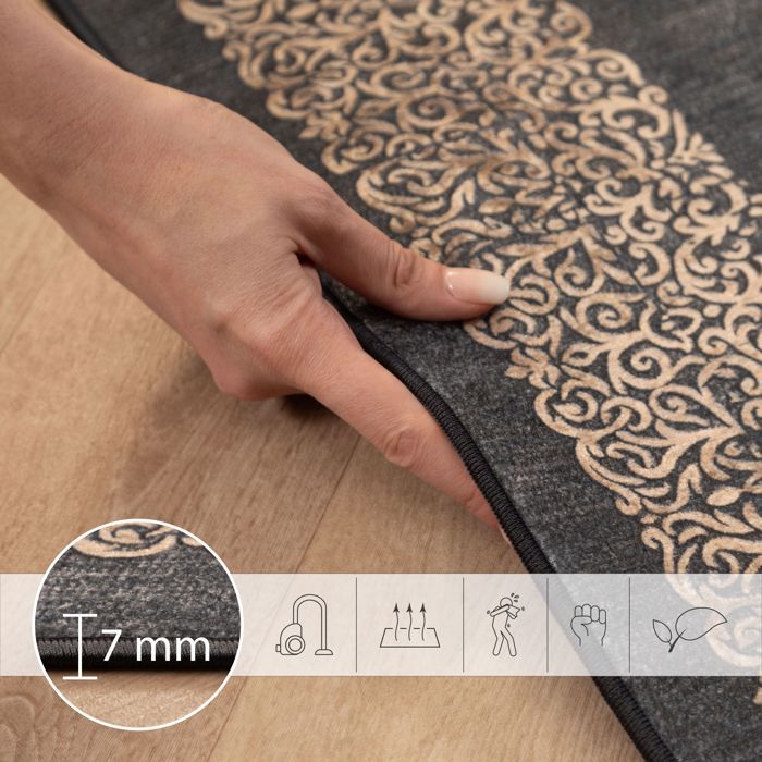Lot De 4 Tapis Lavables Design Romain Antidérapants Gris Argenté - 3x 75x125cm + 1x 50x70cm - Neufs Avec étiquettes